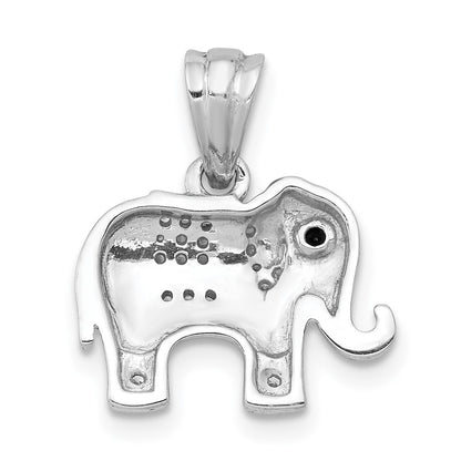 14k White Gold Black/White Real Diamond Elephant Pendant