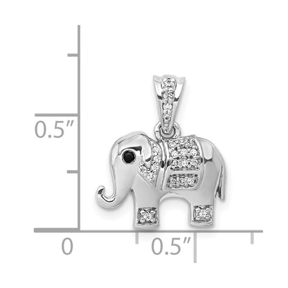 14k White Gold Black/White Real Diamond Elephant Pendant