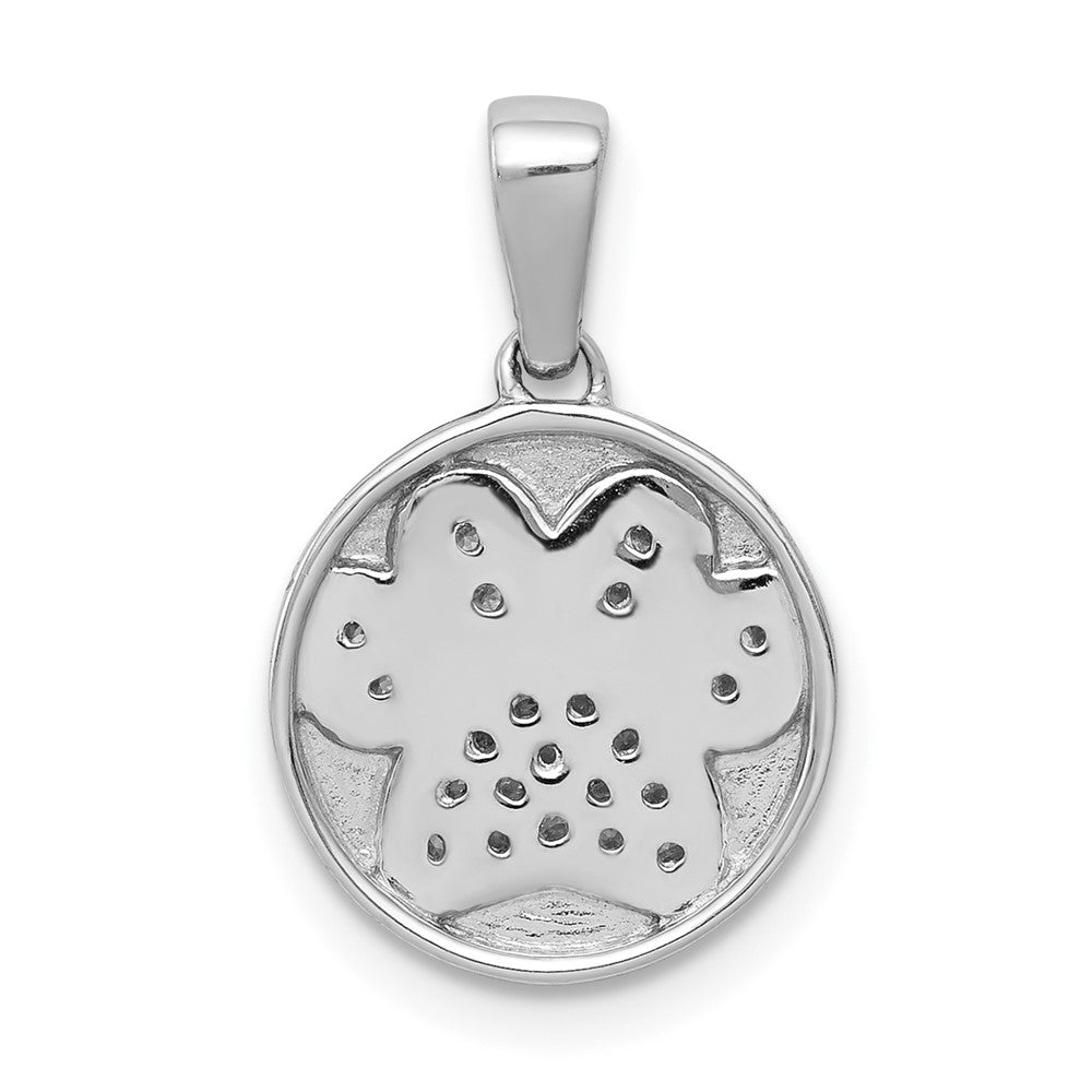14k White Gold Real Diamond Paw Print in Circle Pendant