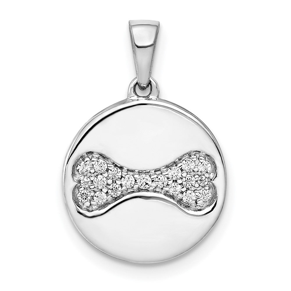 14k White Gold Real Diamond Bone Pendant