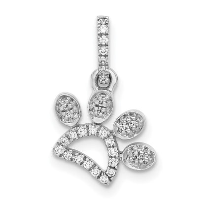 14k White Gold 1/10ct. Real Diamond Paw Print Pendant