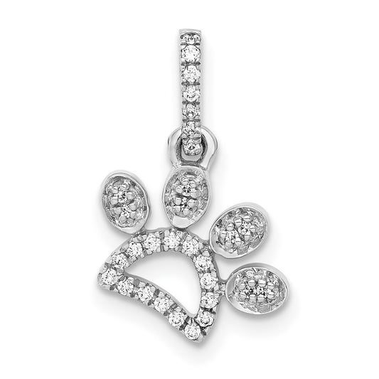 14k White Gold 1/10ct. Real Diamond Paw Print Pendant