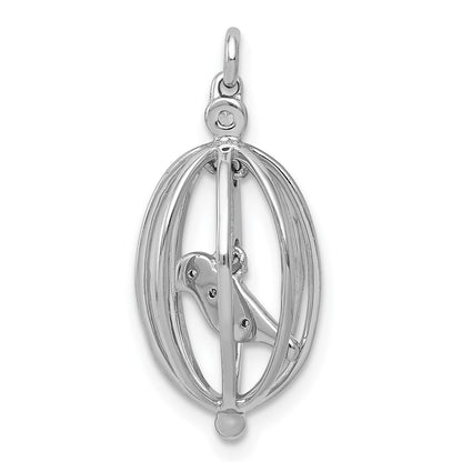 14k White Gold Real Diamond Bird in Cage Pendant