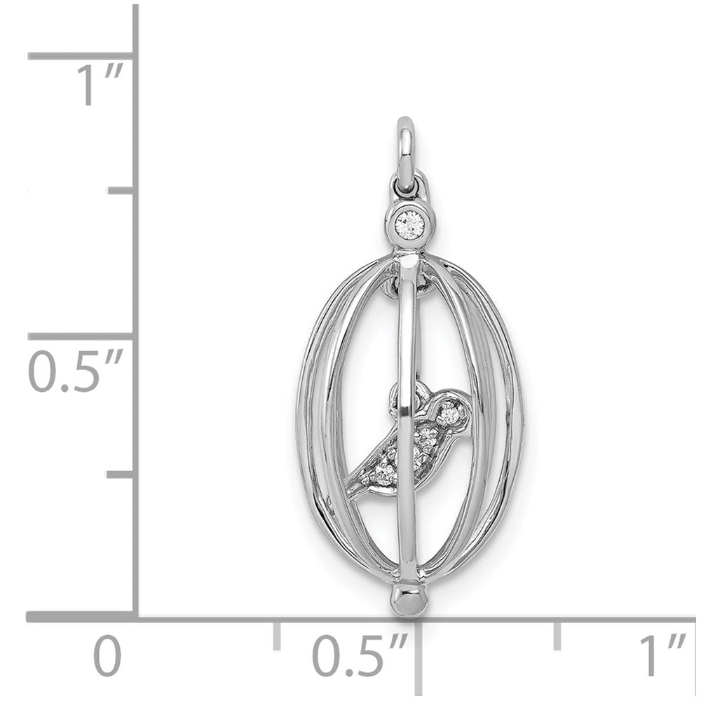 14k White Gold Real Diamond Bird in Cage Pendant