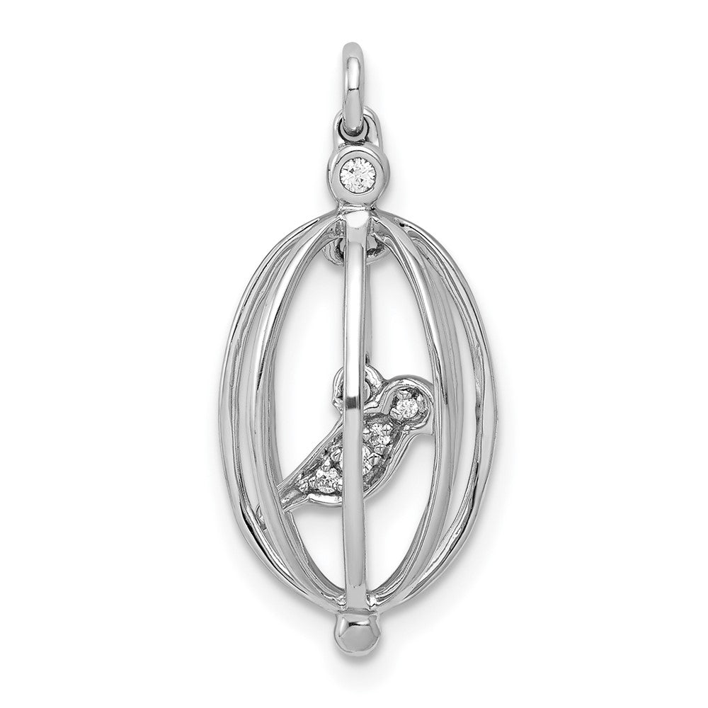 14k White Gold Real Diamond Bird in Cage Pendant