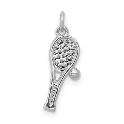 14k White Gold Real Diamond Racket and Ball Pendant