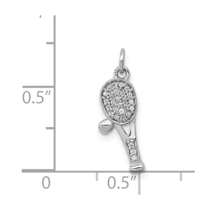 14k White Gold Real Diamond Racket and Ball Pendant