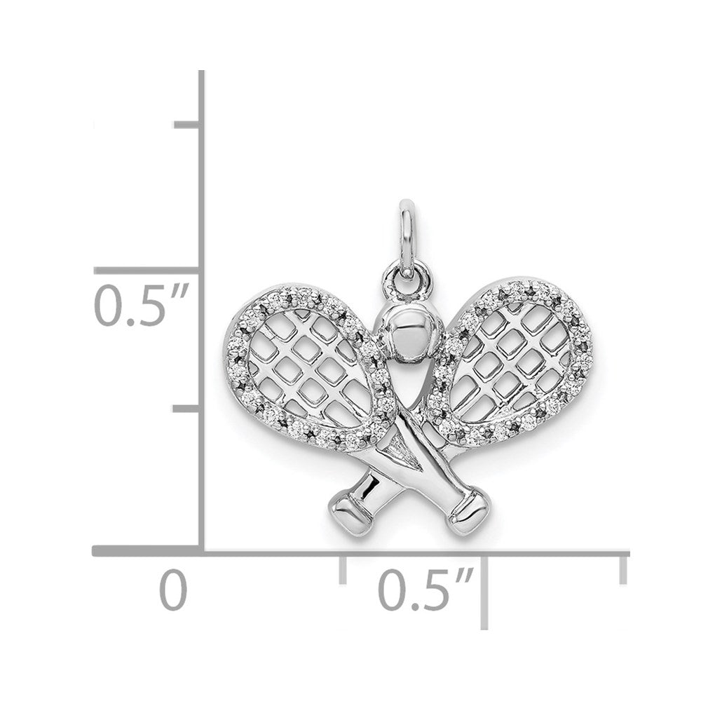 14k White Gold Real Diamond Rackets and Ball Pendant