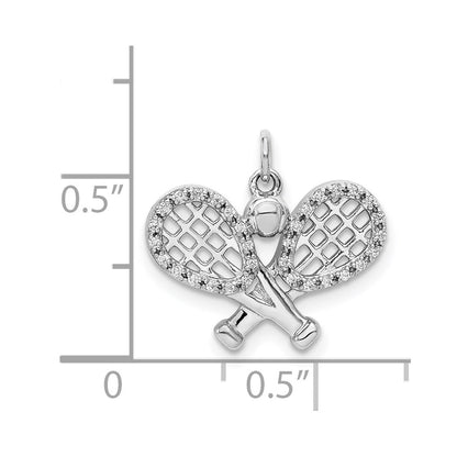 14k White Gold Real Diamond Rackets and Ball Pendant