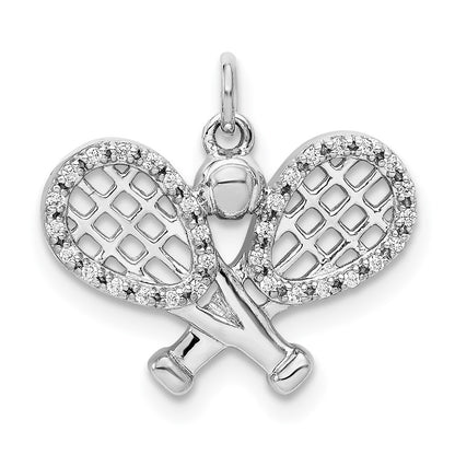 14k white gold real diamond rackets and ball pendant pm4134 010 wa