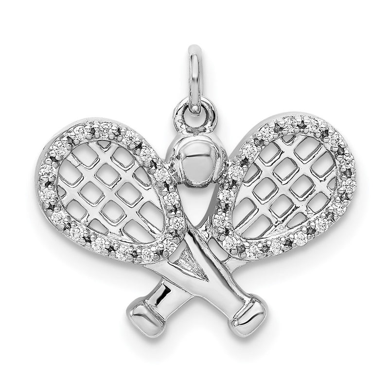 14k White Gold Real Diamond Rackets and Ball Pendant