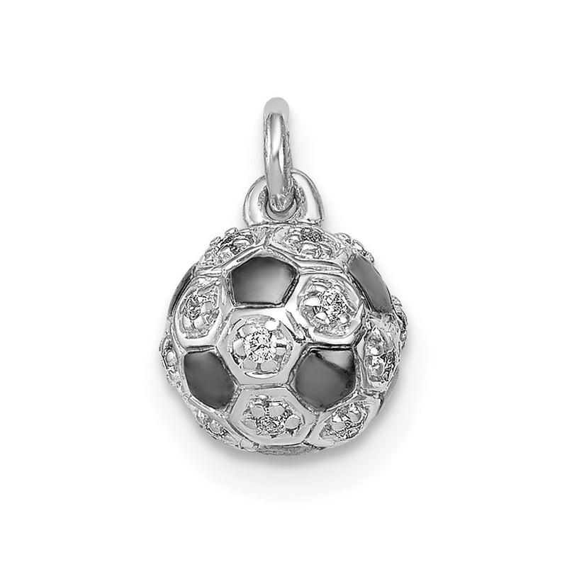 14k White Gold Real Diamond Soccer Ball Pendant