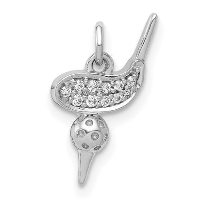 14k White Gold Real Diamond Gold Club & Ball Tee Pendant