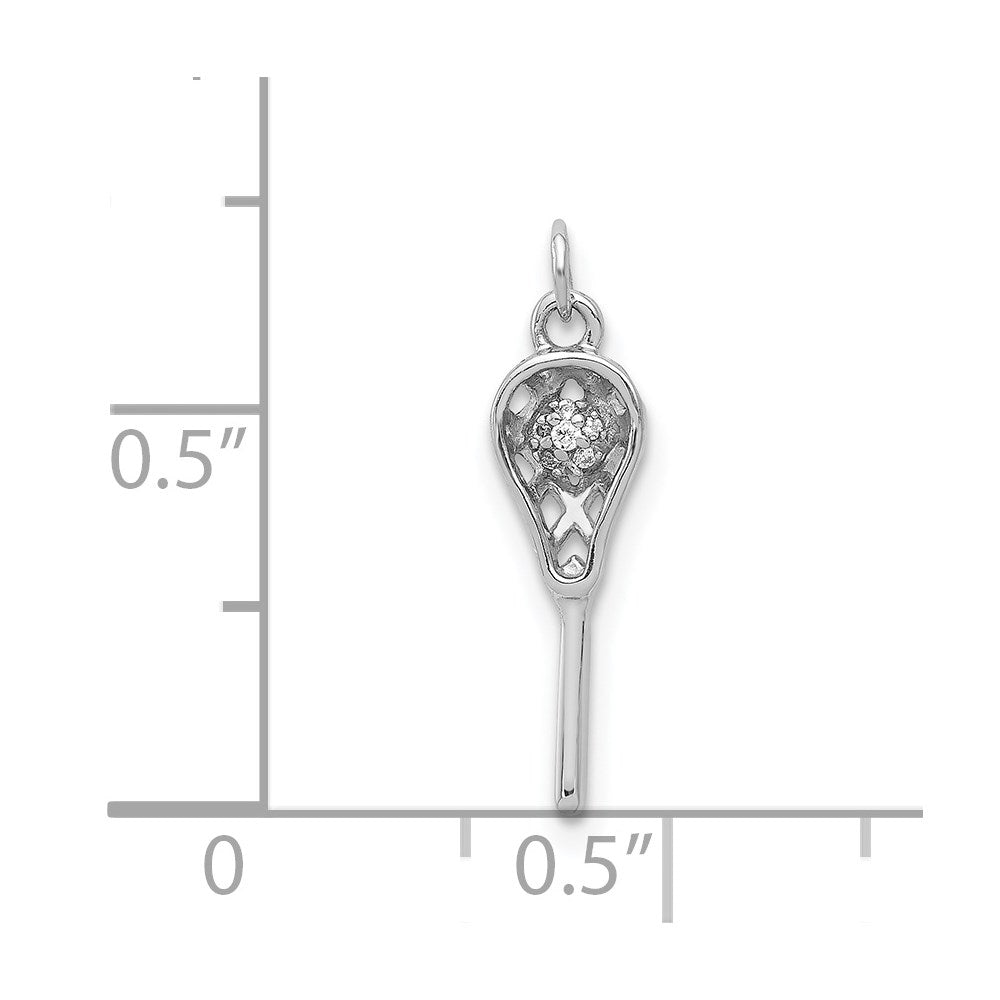 14k White Gold Real Diamond Lacrosse Stick Pendant