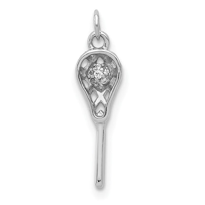 14k White Gold Real Diamond Lacrosse Stick Pendant