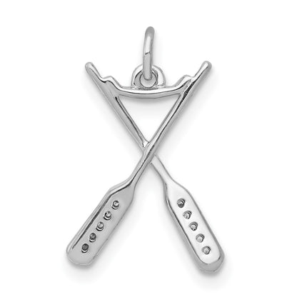14k White Gold Real Diamond Oars Pendant
