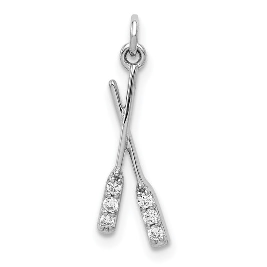 14k White Gold Real Diamond Oars Pendant