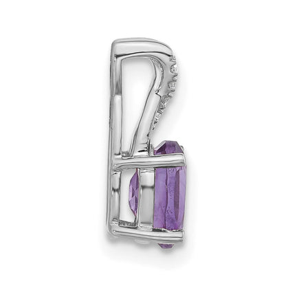14k White Gold Oval Amethyst and Real Diamond Pendant