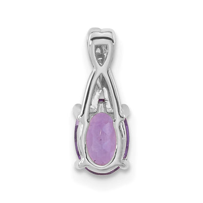 14k White Gold Oval Amethyst and Real Diamond Pendant
