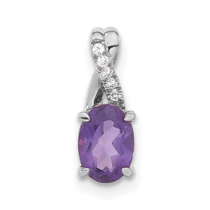 14k White Gold Oval Amethyst and Real Diamond Pendant