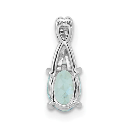 Sterling Silver Polished Oval Aquamarine & CZ Chain Slide Pendant