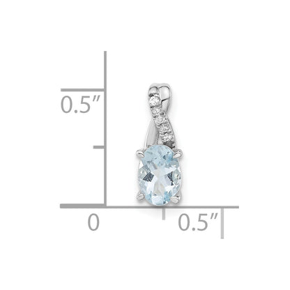 Sterling Silver Polished Oval Aquamarine & CZ Chain Slide Pendant