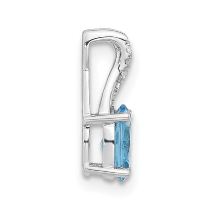 14k White Gold Oval Blue Topaz and Real Diamond Pendant