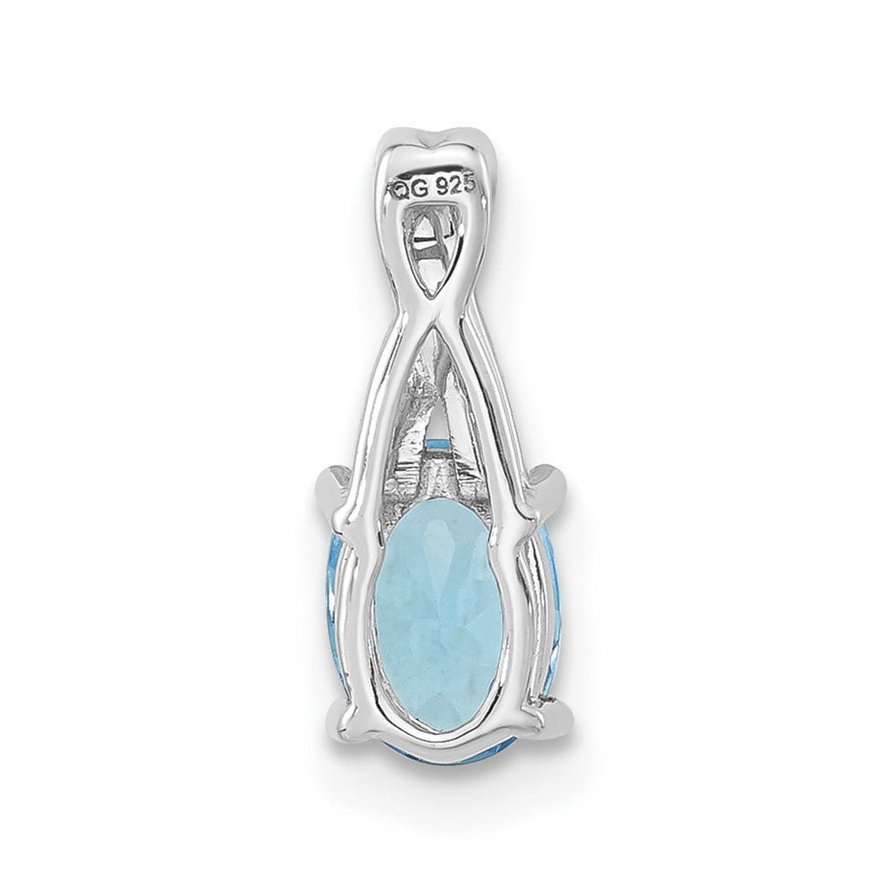 Solid 14k White Gold Oval Simulated Blue Topaz and CZ Pendant