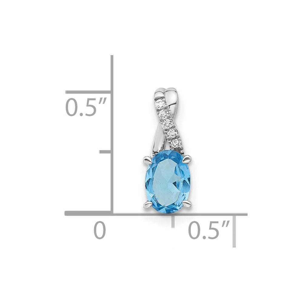 Solid 14k White Gold Oval Simulated Blue Topaz and CZ Pendant