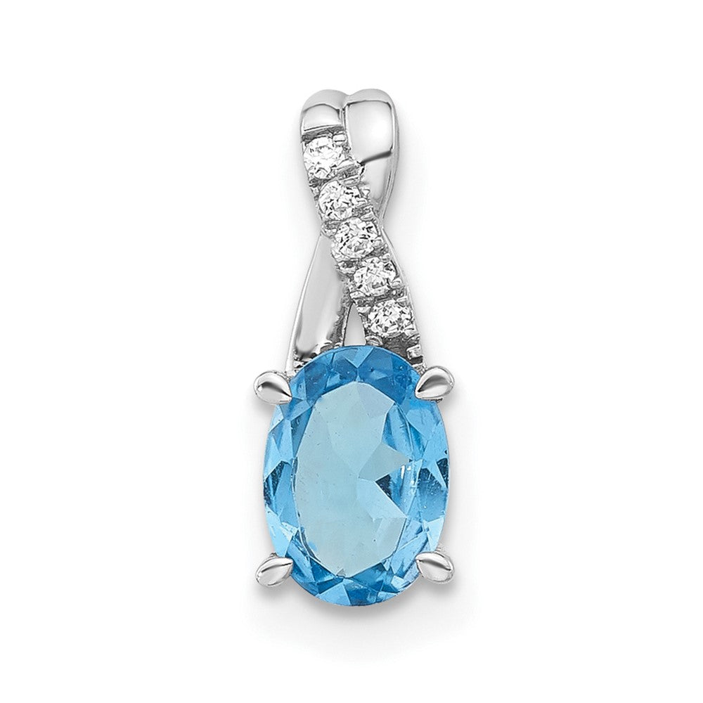 14k White Gold Oval Blue Topaz and Real Diamond Pendant