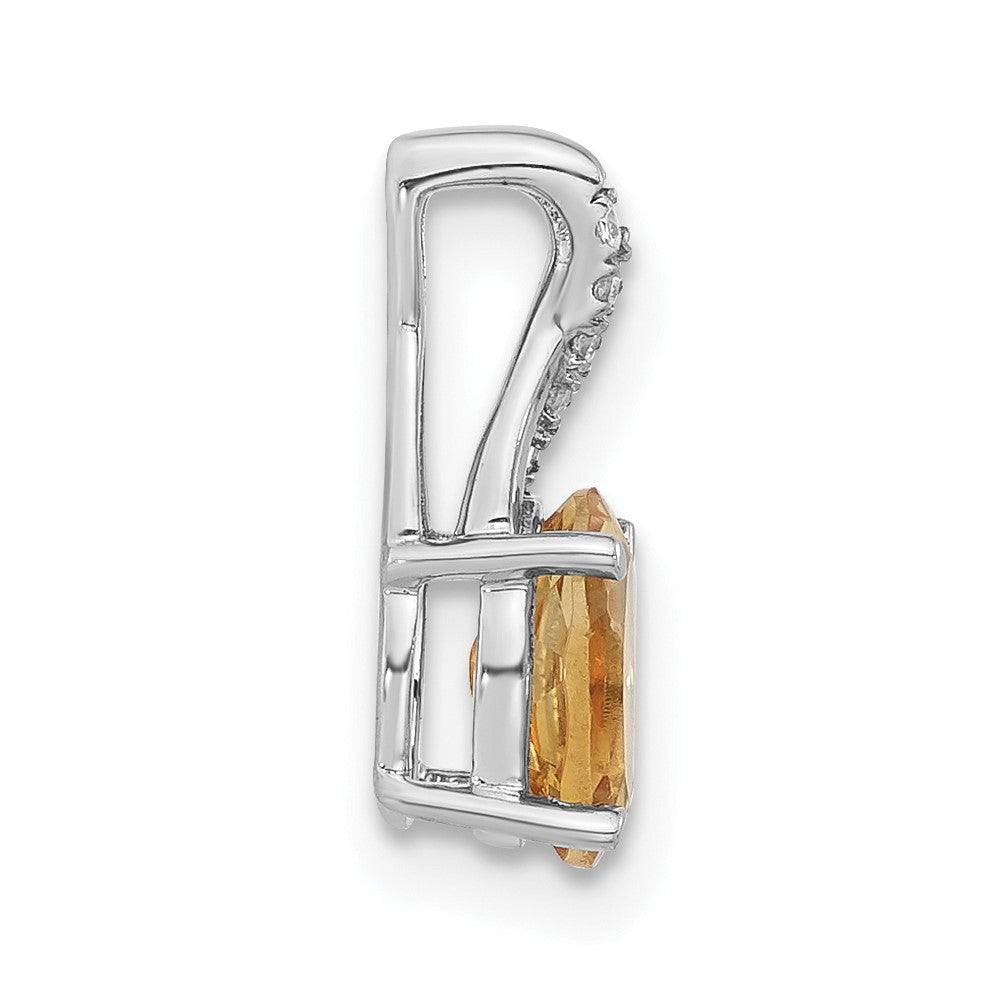 14k White Gold Oval Citrine and Real Diamond Pendant