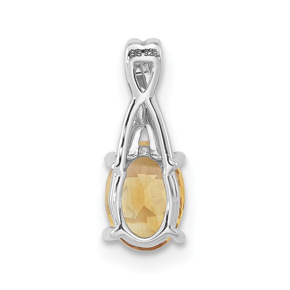 14k White Gold Oval Citrine and Real Diamond Pendant