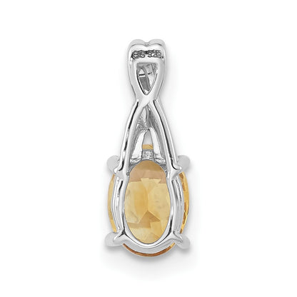 14k White Gold Oval Citrine and Real Diamond Pendant