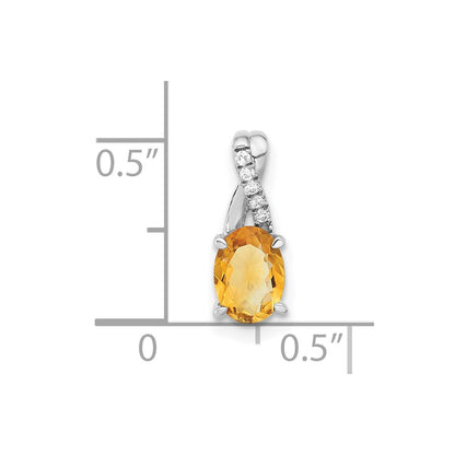 14k White Gold Oval Citrine and Real Diamond Pendant
