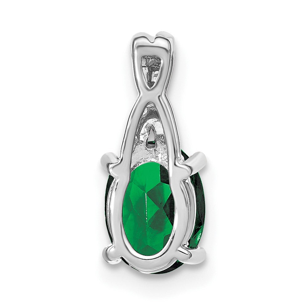 Solid 14k White Gold Oval Created Simulated Emerald and CZ Pendant