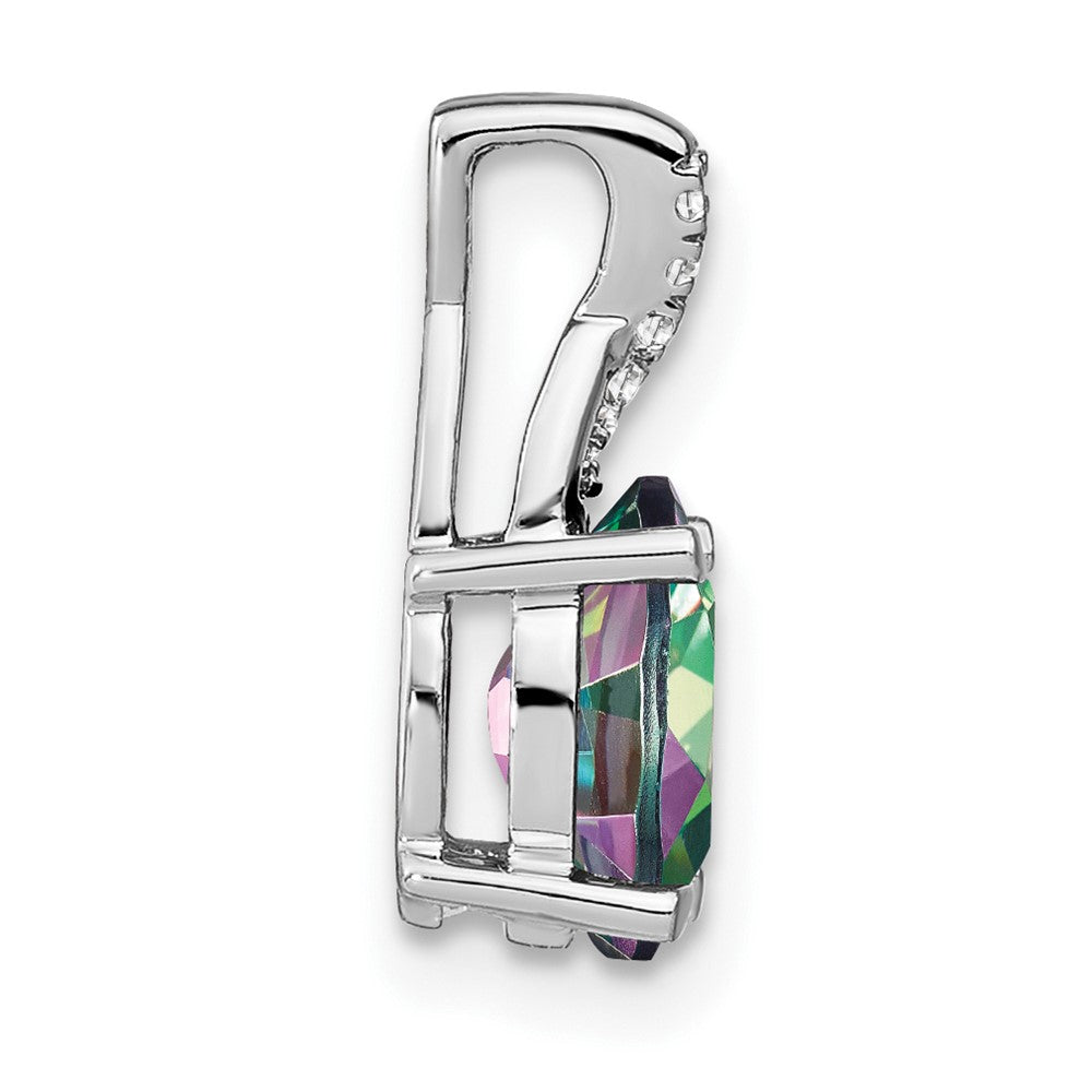 14k White Gold Oval Mystic Fire Topaz and Real Diamond Pendant