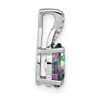 14k White Gold Oval Mystic Fire Topaz and Real Diamond Pendant