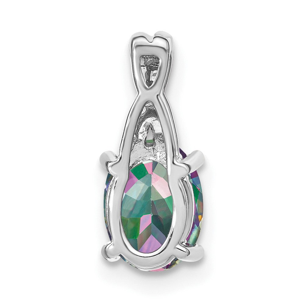 14k White Gold Oval Mystic Fire Topaz and Real Diamond Pendant