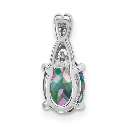 14k White Gold Oval Mystic Fire Topaz and Real Diamond Pendant