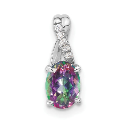 14k White Gold Oval Mystic Fire Topaz and Real Diamond Pendant