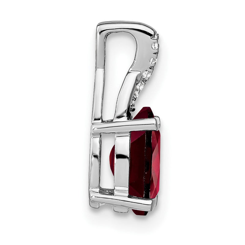 14k White Gold Oval Garnet and Real Diamond Pendant