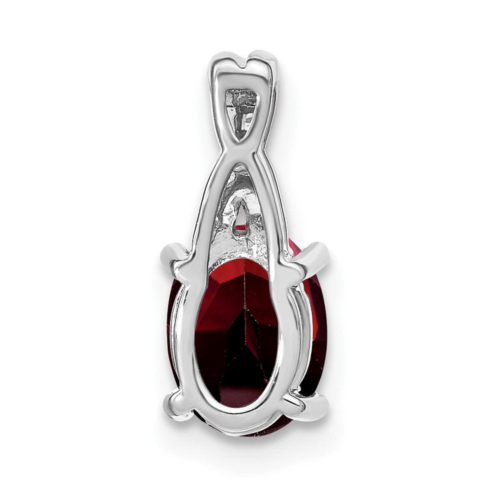 14k White Gold Oval Garnet and Real Diamond Pendant