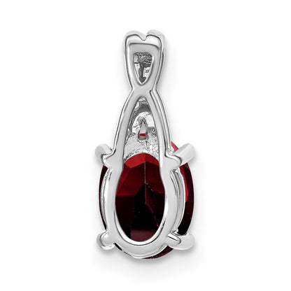 14k White Gold Oval Garnet and Real Diamond Pendant
