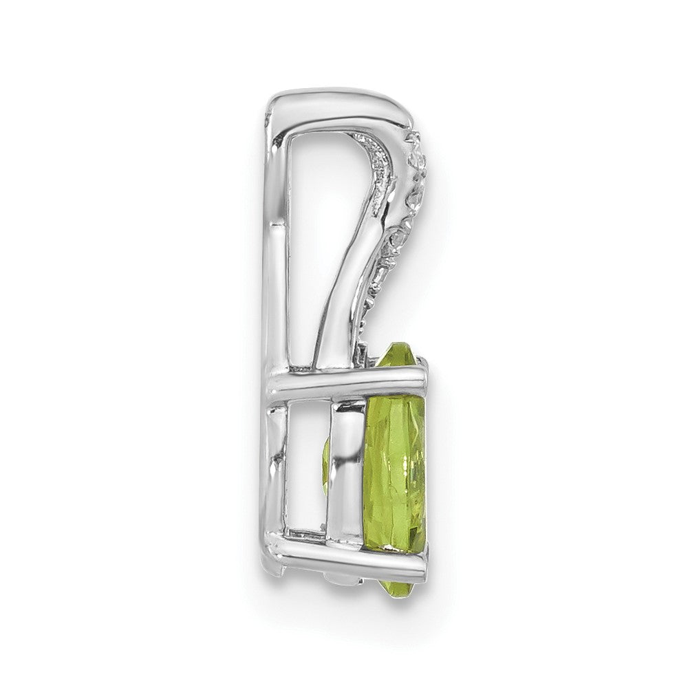 14k White Gold Oval Peridot and Real Diamond Pendant