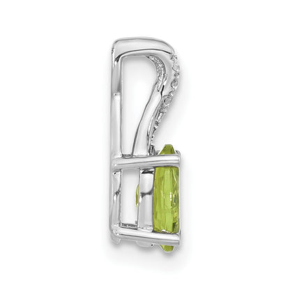 14k White Gold Oval Peridot and Real Diamond Pendant