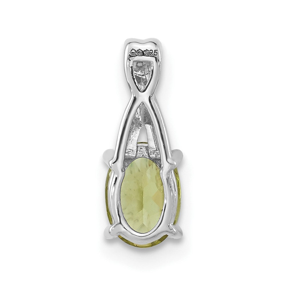 14k White Gold Oval Peridot and Real Diamond Pendant
