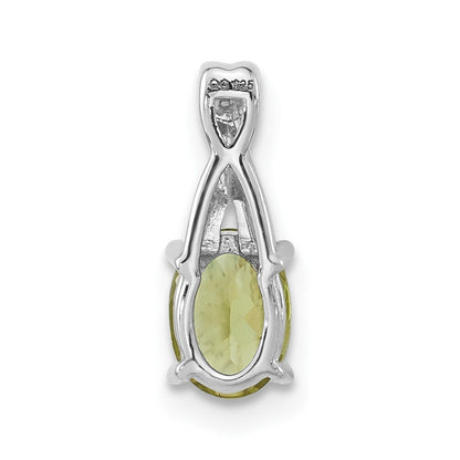 14k White Gold Oval Peridot and Real Diamond Pendant