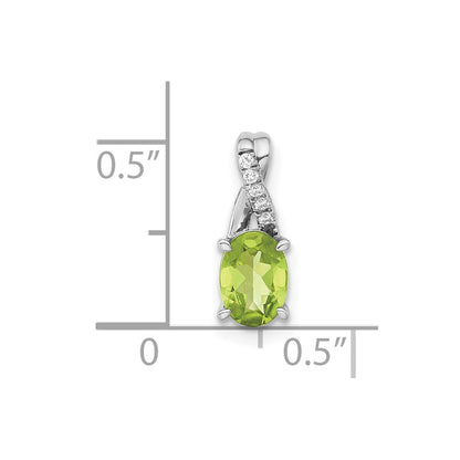 14k White Gold Oval Peridot and Real Diamond Pendant