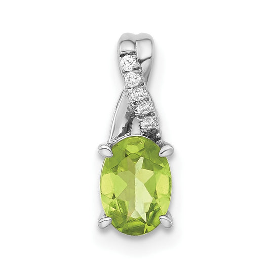 14k White Gold Oval Peridot and Real Diamond Pendant