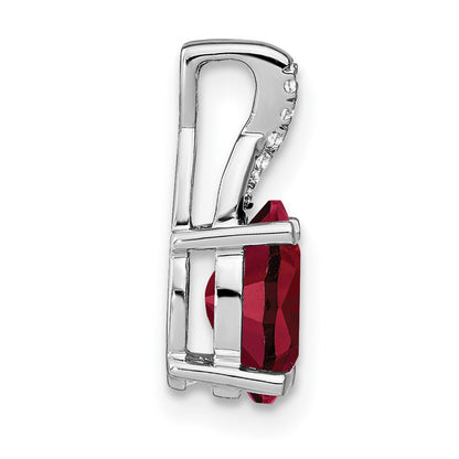 Solid 14k White Gold Oval Created Simulated Ruby and CZ Pendant